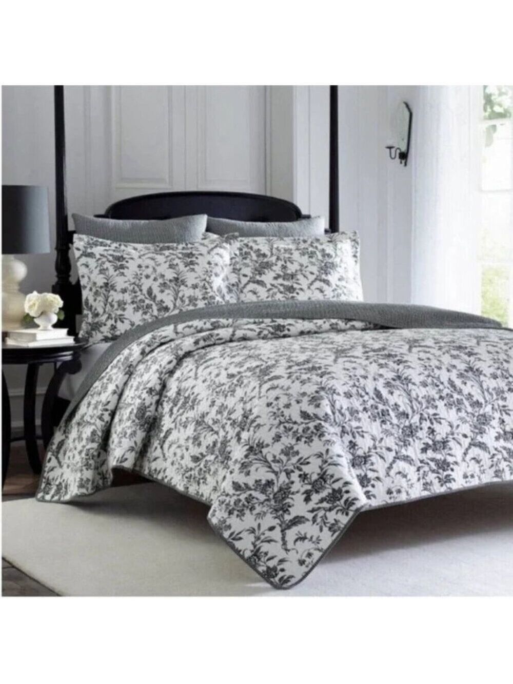 **Laura Ashley** Amberley 3-Piece Black and White Floral Full Queen NWT